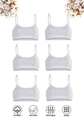 Özkan 42324 6'lı Paket Kız Çocuk Pamuklu Süprem Esnek Rahat Pedsiz İnce Askılı Alıştırma Sütyeni Yarım Atlet Büstiyer - Thumbnail