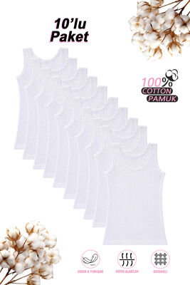 Özkan Underwear - Özkan 42774 10'lu Paket Kız Çocuk %100 Pamuklu Transferli Ribana Esnek Rahat Kalın Askılı Atlet