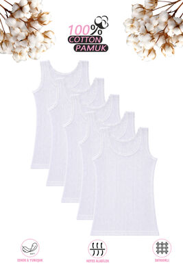 Özkan Underwear - Özkan 42774 5'li Paket Kız Çocuk %100 Pamuklu Transferli Ribana Esnek Rahat Kalın Askılı Atlet