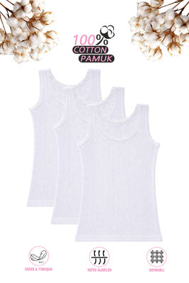 Özkan Underwear - Özkan 42774 3'lü Paket Kız Çocuk %100 Pamuklu Transferli Ribana Esnek Rahat Kalın Askılı Atlet