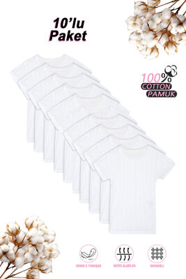 Özkan Underwear - Özkan 42780 10'lu Paket Kız Çocuk Transferli %100 Pamuklu Ribana Esnek Rahat Kısa Kollu Fanila Atlet Tişört