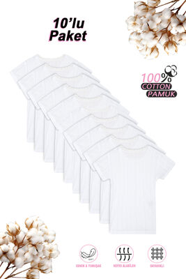 Özkan Underwear - Özkan 42780 10'lu Paket Kız Çocuk Transferli %100 Pamuklu Ribana Esnek Rahat Kısa Kollu Fanila Atlet Tişört
