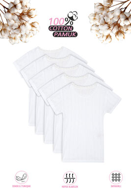 Özkan Underwear - Özkan 42780 5'li Paket Kız Çocuk Transferli %100 Pamuklu Ribana Esnek Rahat Kısa Kollu Fanila Atlet Tişört