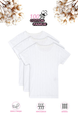 Özkan Underwear - Özkan 42780 3'lü Paket Kız Çocuk Transferli %100 Pamuklu Ribana Esnek Rahat Kısa Kollu Fanila Atlet Tişört