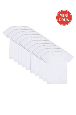 Özkan Underwear - Özkan 42781 10'lu Paket Kız Çocuk Pamuklu Süprem Yakası Dantel Detaylı Esnek Rahat Kısa Kollu Atlet Fanila Tişört