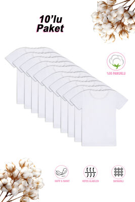 Özkan Underwear - Özkan 42781 10'lu Paket Kız Çocuk %95 Pamuklu Süprem Yakası Dantel Detaylı Esnek Rahat Kısa Kollu Atlet Fanila Tişört