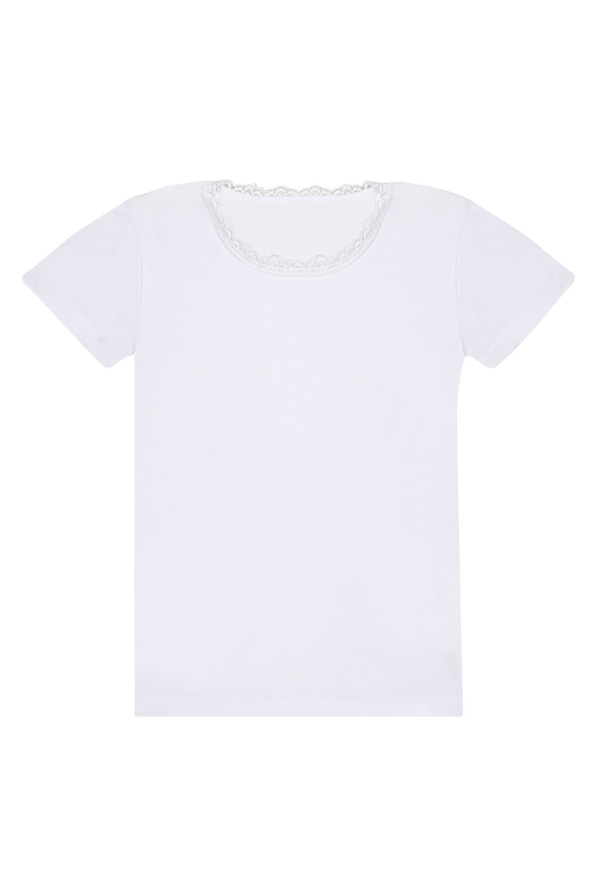 Özkan 42781 3'lü Paket Kız Çocuk Pamuklu Süprem Yakası Dantel Detaylı Esnek Rahat Kısa Kollu Atlet Fanila Tişört