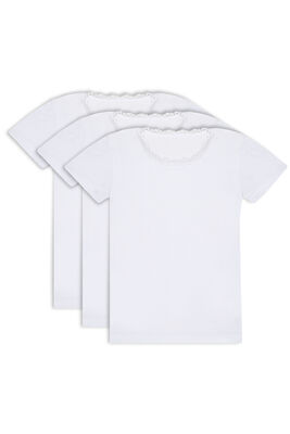 Özkan Underwear - Özkan 42781 3'lü Paket Kız Çocuk Pamuklu Süprem Yakası Dantel Detaylı Esnek Rahat Kısa Kollu Atlet Fanila Tişört