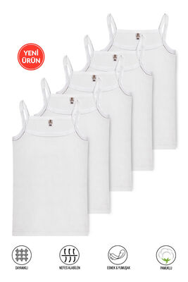 Özkan Underwear - Özkan 43026 5'li Paket Kız Çocuk Pamuklu Likralı Süprem Esnek Rahat İp Askılı Atlet