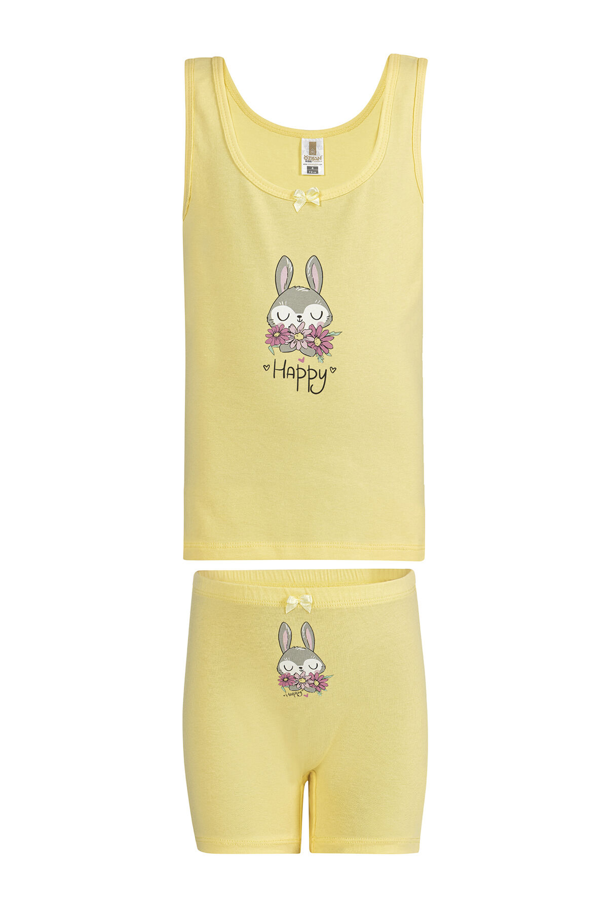 Özkan 43129 Kız Çocuk Pamuklu Sarı Kalın Askılı Atlet Şort İç Giyim Takım