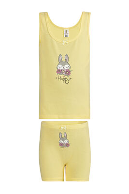 Özkan Underwear - Özkan 43129 Kız Çocuk Pamuklu Sarı Kalın Askılı Atlet Şort İç Giyim Takım