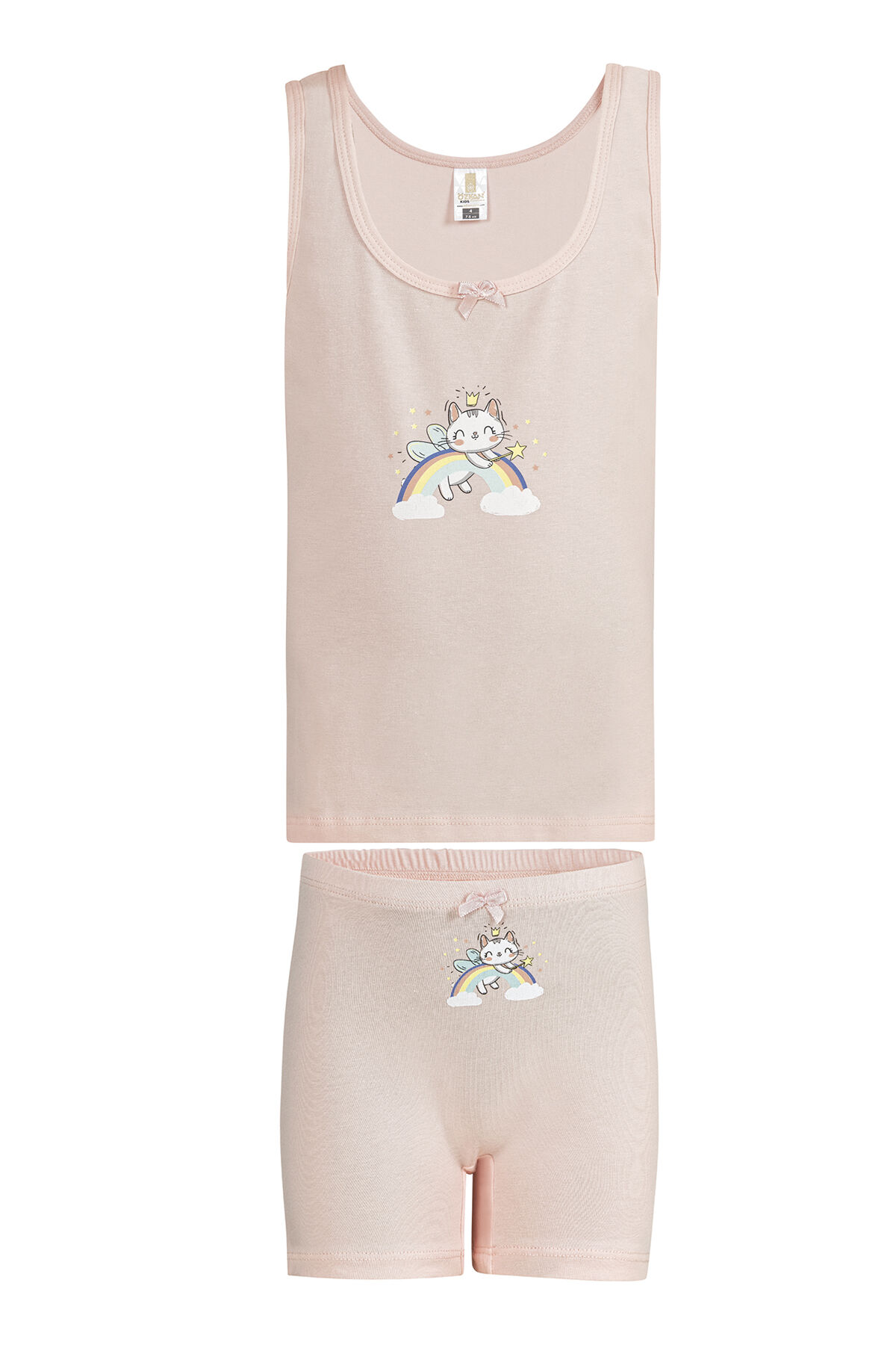 Özkan 43130 Kız Çocuk Pamuklu Pembe Kalın Askılı Atlet Şort İç Giyim Takım