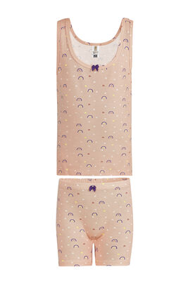 Özkan Underwear - Özkan 43132 Kız Çocuk Pamuklu Pembe Kalın Askılı Atlet Şort İç Giyim Takım