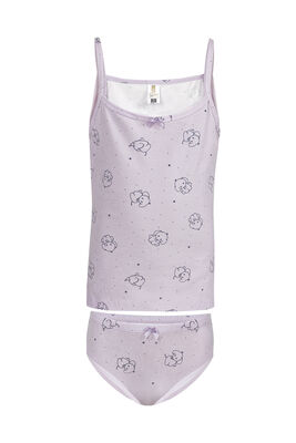 Özkan Underwear - Özkan 43136 Kız Çocuk Pamuklı Pembe İnce Askılı Atlet Külot İç Giyim Takım