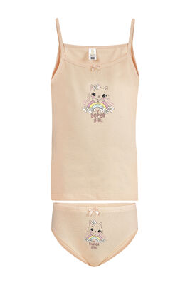 Özkan Underwear - Özkan 43140 Kız Çocuk Pamuklu Pudra İnce Askılı Atlet Külot İç Giyim Takım