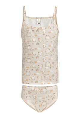 Özkan Underwear - Özkan 43141 Kız Çocuk Pamuklu Desenli İnce Askılı Atlet Külot İç Giyim Takım