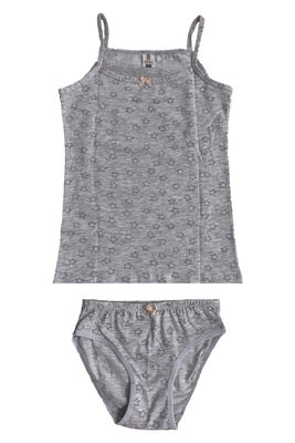 Özkan Underwear - Özkan 43156 Kız Çocuk Pamuklu Desenli Esnek Rahat İnce Askılı Atlet Külot İç Giyim Takım