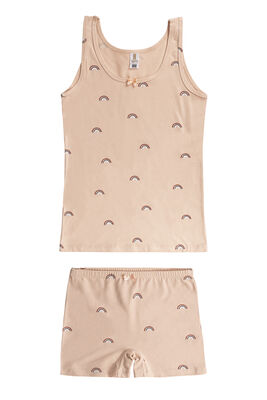 Özkan Underwear - Özkan 43161 Kız Çocuk Pamuklu Desenli Likralı Süprem Esnek Rahat Kalın Askılı Atlet Şort İç Giyim Takım