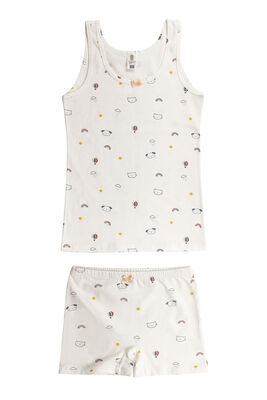 Özkan Underwear - Özkan 43162 Kız Çocuk Pamuklu Desenli Likralı Süprem Esnek Rahat Kalın Askılı Atlet Şort İç Giyim Takım