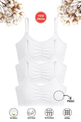 Özkan Underwear - Özkan 43725 3'lü Paket Kız Çocuk %95 Pamuklu Likralı Süprem Çıkarılabilir Pedli Alıştırma Sütyeni İp Askılı Yarım Atlet Büstiyer