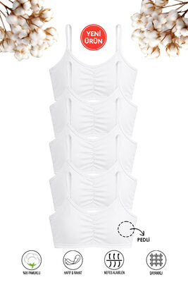 Özkan Underwear - Özkan 43725 5'li Paket Kız Çocuk %95 Pamuklu Likralı Süprem Çıkarılabilir Pedli Alıştırma Sütyeni İp Askılı Yarım Atlet Büstiyer