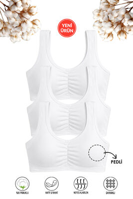 Özkan Underwear - Özkan 43726 3'lü Paket Kız Çocuk %95 Pamuklu Likralı Süprem Çıkarılabilir Pedli Alıştırma Sütyeni Kalın Askılı Yarım Atlet Büstiyer