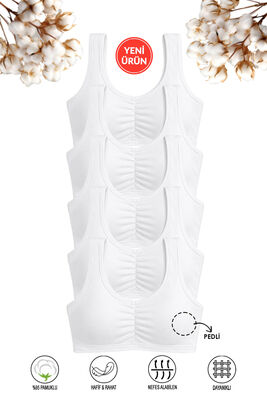 Özkan Underwear - Özkan 43726 5'li Paket Kız Çocuk %95 Pamuklu Likralı Süprem Çıkarılabilir Pedli Alıştırma Sütyeni Kalın Askılı Yarım Atlet Büstiyer