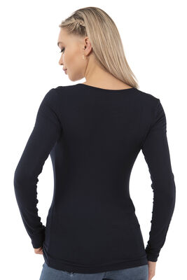 Özkan Underwear - Özkan 7429 Kadın Worteks Viskon Kumaş Esnek Rahat Yakası Pul Nakışlı Uzun Kollu Bluz (1)