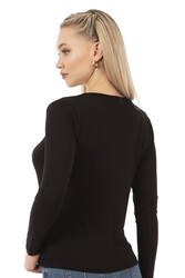 Özkan 7429 Kadın Worteks Viskon Kumaş Esnek Rahat Yakası Pul Nakışlı Uzun Kollu Bluz - Thumbnail