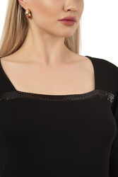 Özkan 7429 Kadın Worteks Viskon Kumaş Esnek Rahat Yakası Pul Nakışlı Uzun Kollu Bluz - Thumbnail