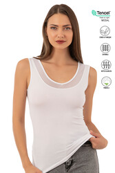 Özkan 22848 Kadın Modal Pamuklu Kalın Askılı V Yaka Tül Detaylı Atlet - Thumbnail