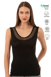 Özkan 22848 Kadın Modal Pamuklu Kalın Askılı V Yaka Tül Detaylı Atlet - Thumbnail