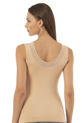 Özkan 22848 Kadın Modal Pamuklu Kalın Askılı V Yaka Tül Detaylı Atlet - Thumbnail