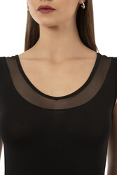 Özkan 22848 Kadın Modal Pamuklu Kalın Askılı V Yaka Tül Detaylı Atlet - Thumbnail