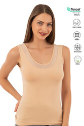 Özkan 22848 Kadın Modal Pamuklu Kalın Askılı V Yaka Tül Detaylı Atlet - Thumbnail