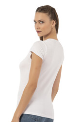 Özkan 7123 Kadın Premium Yumuşak Rahat Kumaş Viskon Bisiklet Yaka Kısa Kollu Örme T-Shirt - Thumbnail