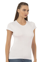 Özkan 7123 Kadın Premium Yumuşak Rahat Kumaş Viskon Bisiklet Yaka Kısa Kollu Örme T-Shirt - Thumbnail