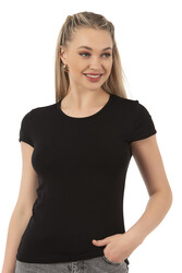 Özkan 7123 Kadın Premium Yumuşak Rahat Kumaş Viskon Bisiklet Yaka Kısa Kollu Örme T-Shirt - Thumbnail