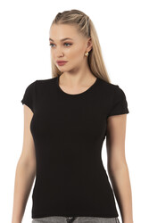 Özkan 7123 Kadın Premium Yumuşak Rahat Kumaş Viskon Bisiklet Yaka Kısa Kollu Örme T-Shirt - Thumbnail
