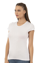 Özkan 7123 Kadın Premium Yumuşak Rahat Kumaş Viskon Bisiklet Yaka Kısa Kollu Örme T-Shirt - Thumbnail