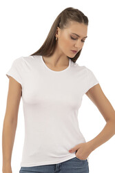 Özkan 7123 Kadın Premium Yumuşak Rahat Kumaş Viskon Bisiklet Yaka Kısa Kollu Örme T-Shirt - Thumbnail