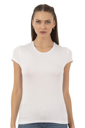 Özkan 7123 Kadın Premium Yumuşak Rahat Kumaş Viskon Bisiklet Yaka Kısa Kollu Örme T-Shirt - Thumbnail