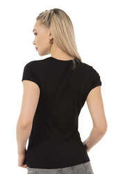 Özkan 7123 Kadın Premium Yumuşak Rahat Kumaş Viskon Bisiklet Yaka Kısa Kollu Örme T-Shirt - Thumbnail