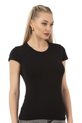 Özkan 7123 Kadın Premium Yumuşak Rahat Kumaş Viskon Bisiklet Yaka Kısa Kollu Örme T-Shirt - Thumbnail