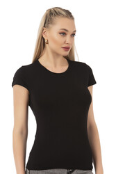 Özkan 7123 Kadın Premium Yumuşak Rahat Kumaş Viskon Bisiklet Yaka Kısa Kollu Örme T-Shirt - Thumbnail