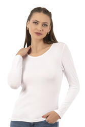 Özkan 7124 Kadın Premium Yumuşak Rahat Kumaş Viskon Bisiklet Yaka Uzun Kollu Örme Bluz - Thumbnail