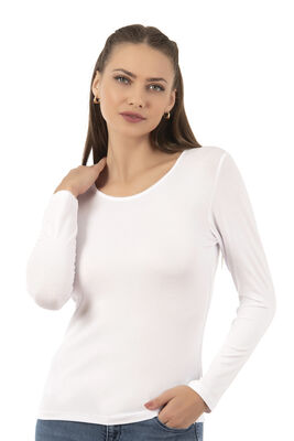 Özkan Underwear - Özkan 7124 Kadın Premium Yumuşak Rahat Kumaş Viskon Bisiklet Yaka Uzun Kollu Örme Bluz