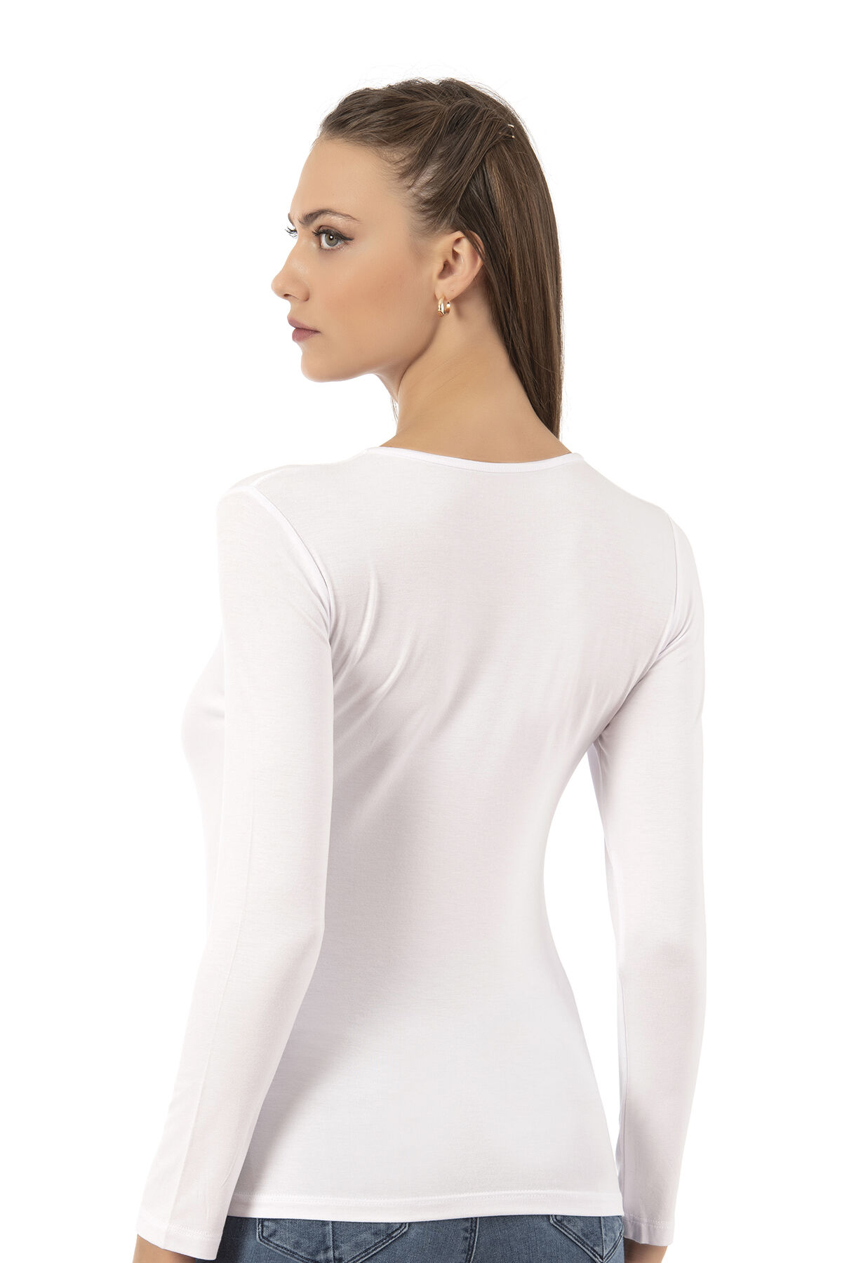 Özkan 7124 Kadın Premium Yumuşak Rahat Kumaş Viskon Bisiklet Yaka Uzun Kollu Örme Bluz