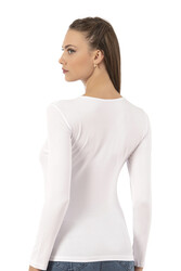 Özkan 7124 Kadın Premium Yumuşak Rahat Kumaş Viskon Bisiklet Yaka Uzun Kollu Örme Bluz - Thumbnail