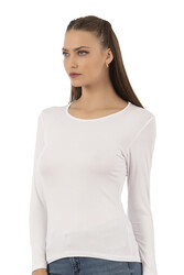 Özkan 7124 Kadın Premium Yumuşak Rahat Kumaş Viskon Bisiklet Yaka Uzun Kollu Örme Bluz - Thumbnail